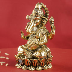 Pure Brass Chaturbhuja Ganesh Ji Murti With Pasha and Parashu