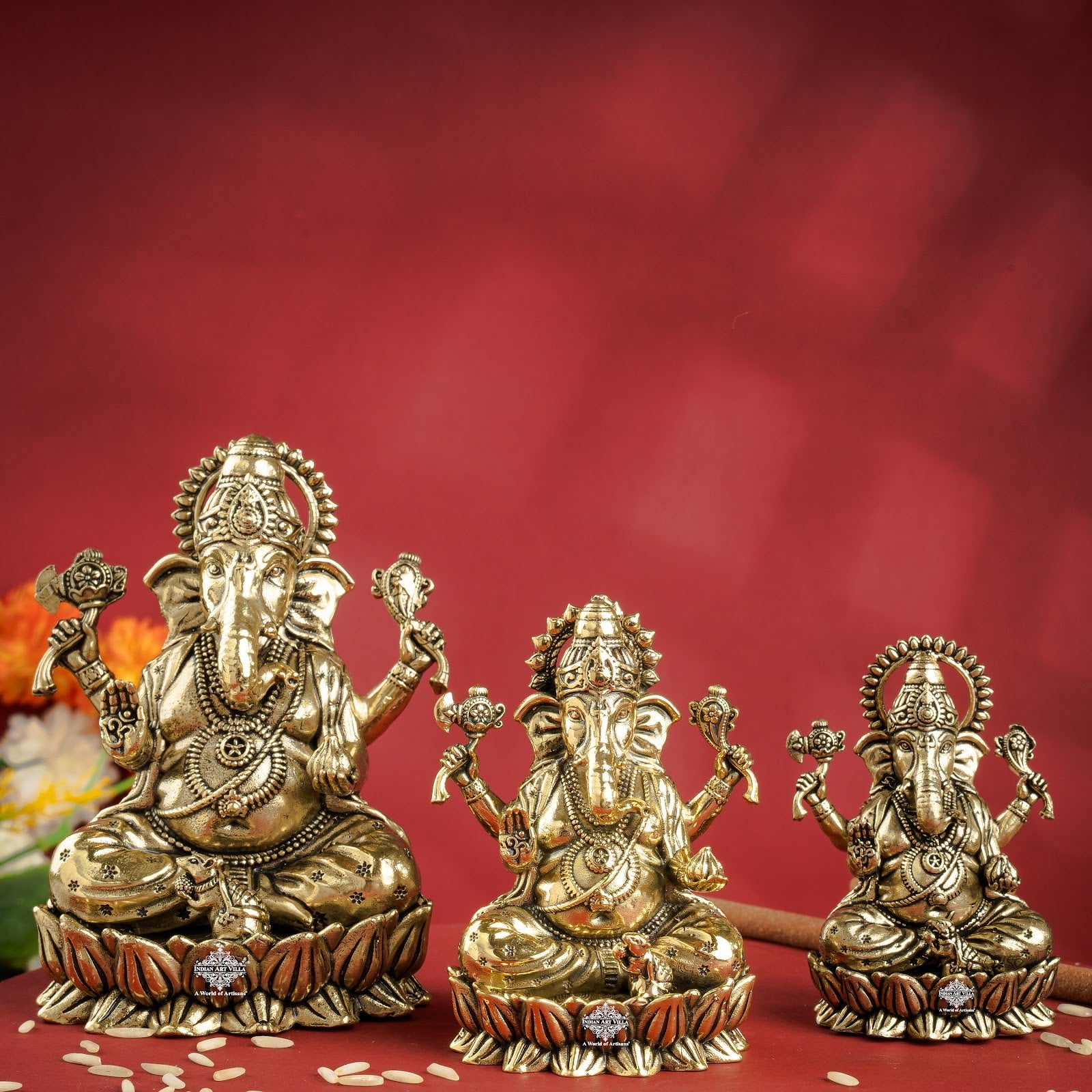 Pure Brass Chaturbhuja Ganesh Ji Murti With Pasha and Parashu
