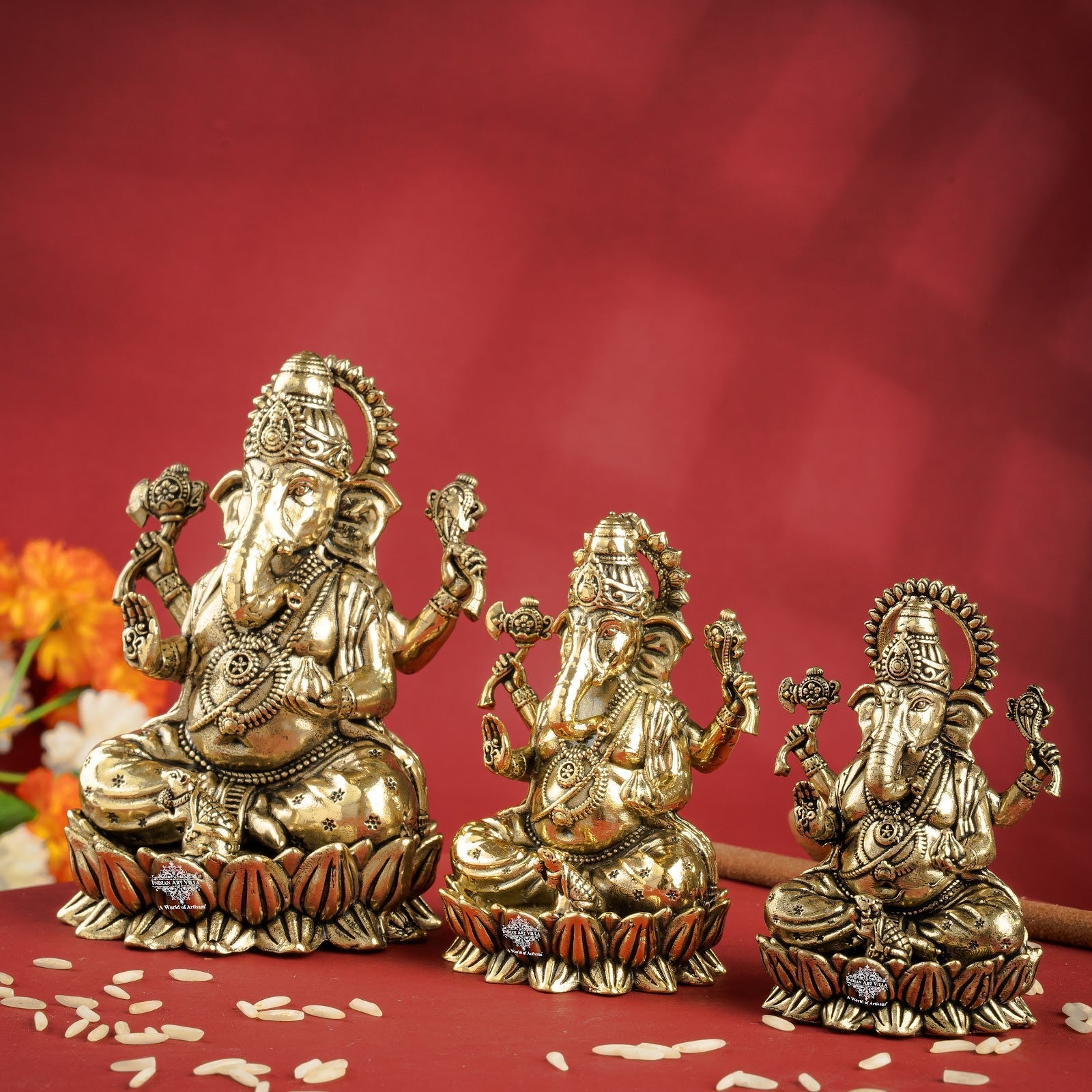 Pure Brass Chaturbhuja Ganesh Ji Murti With Pasha and Parashu