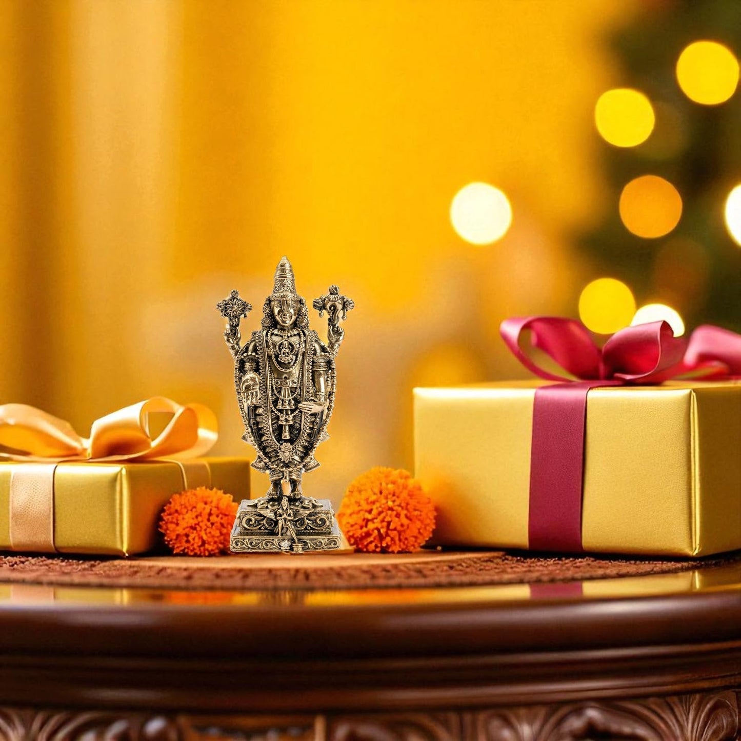 Pure Brass Lord Venkateswara Idol – Tirupati Balaji Murti for Pooja