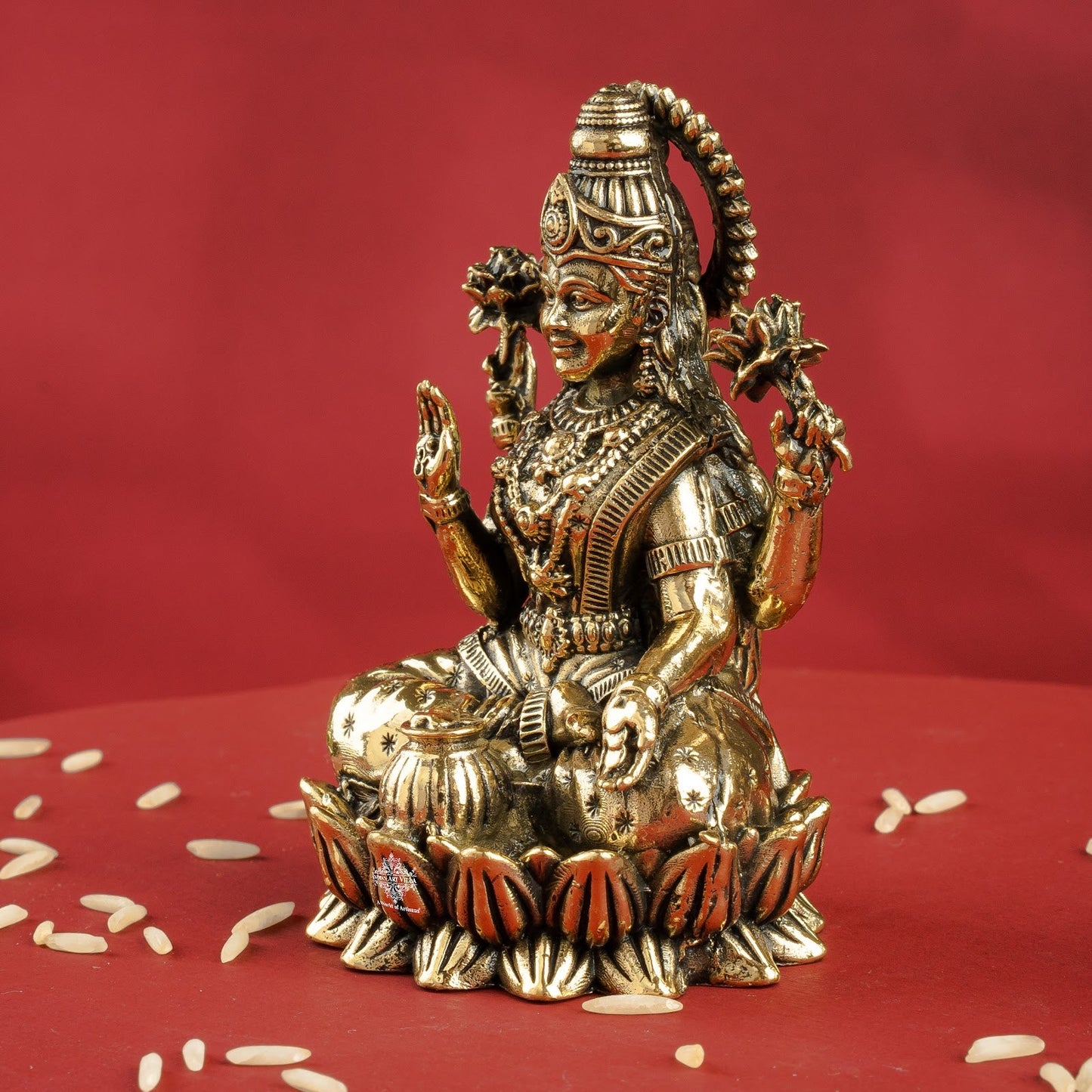 Pure Brass Laxmi Ji Sitting On Kamal Murtii- Goddess of Wealth, Prosperity & Blessings
