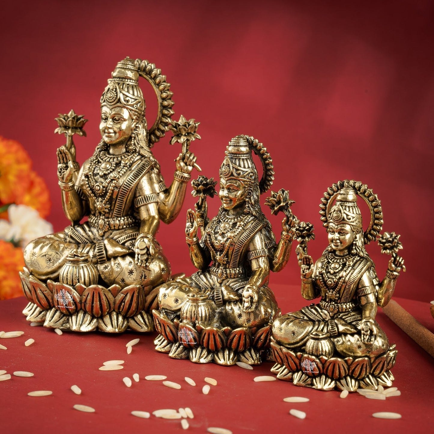 Pure Brass Laxmi Ji Sitting On Kamal Murtii- Goddess of Wealth, Prosperity & Blessings