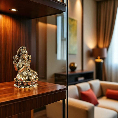 Pure Brass Laxmi Ji Sitting On Kamal Murtii- Goddess of Wealth, Prosperity & Blessings