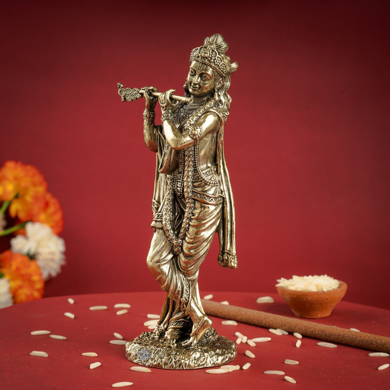 Pure Brass Krishna ji Murti With Bansi & Tribhanga Pose