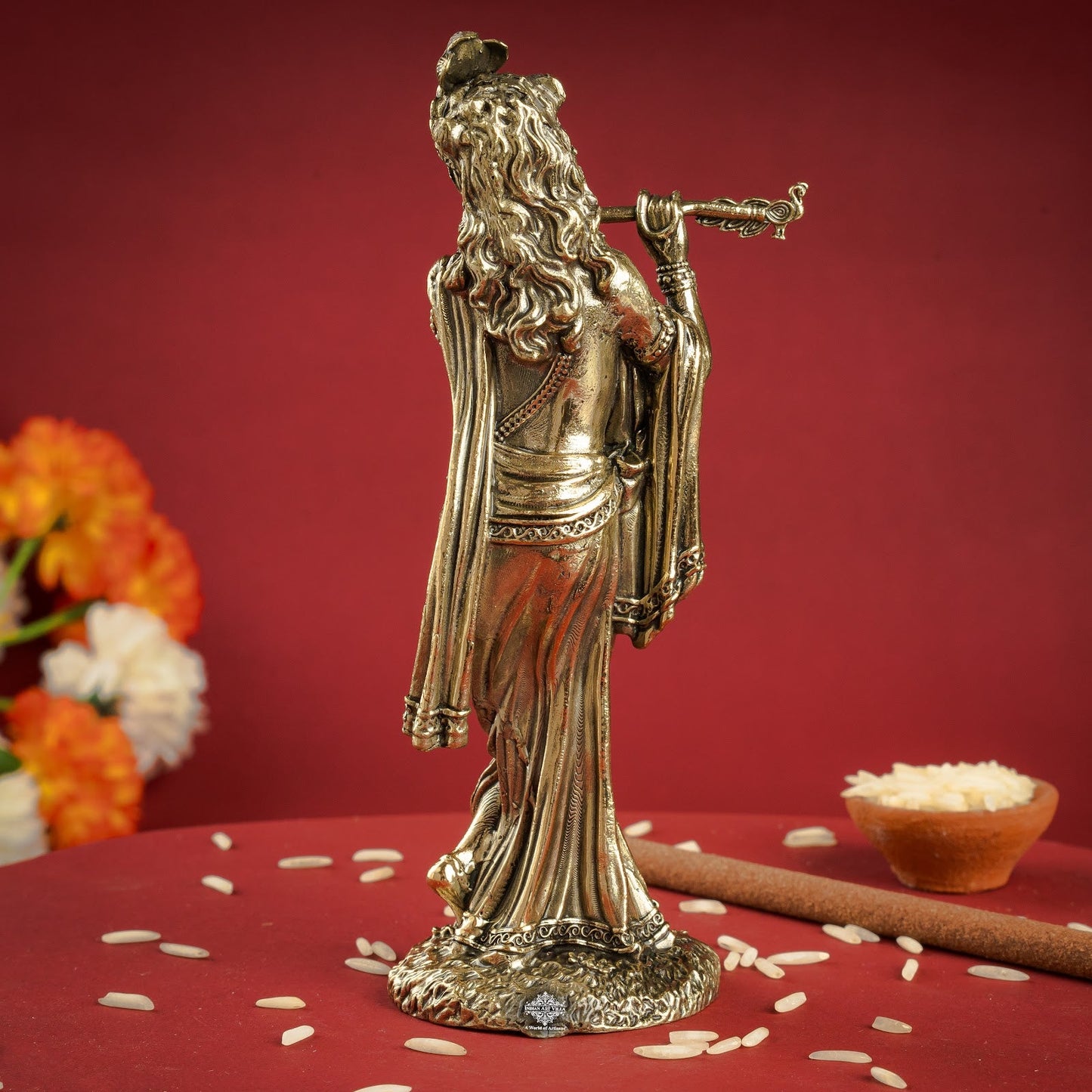 Pure Brass Krishna ji Murti With Bansi & Tribhanga Pose