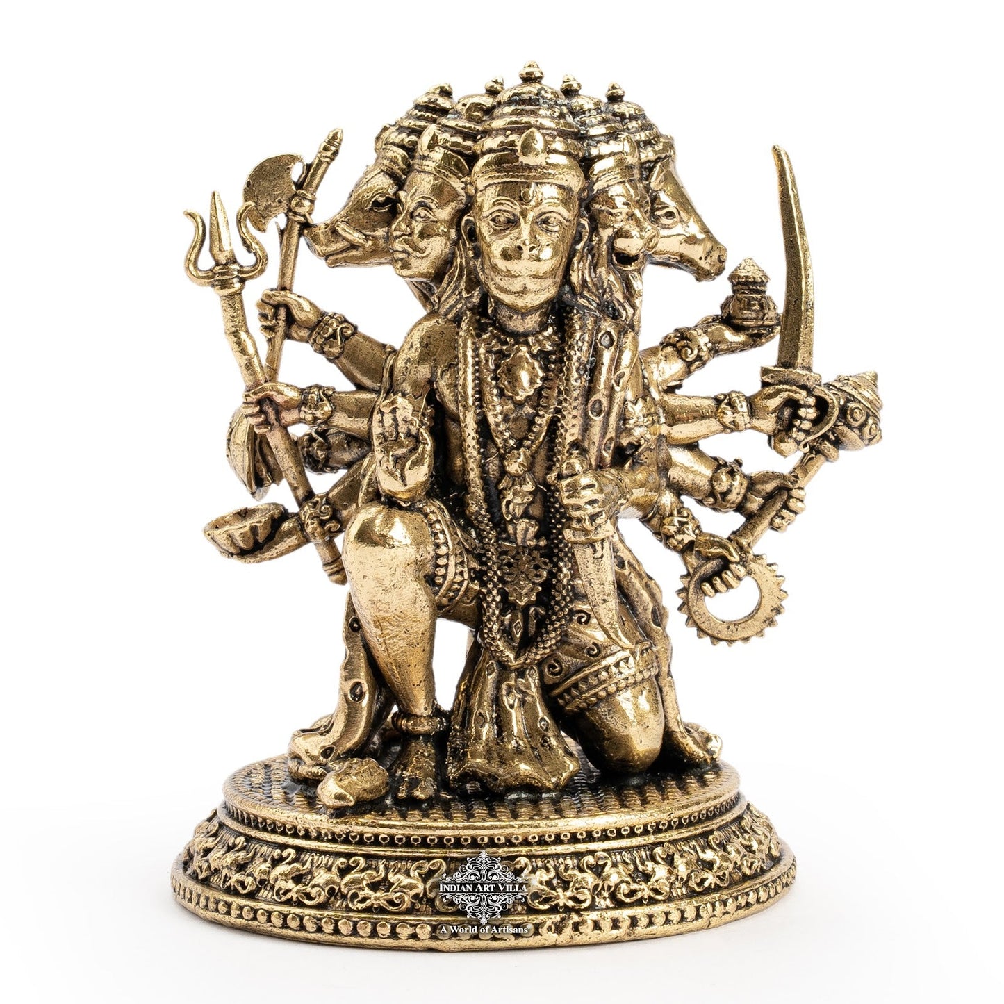 Pure Brass Panchmukhi Hanuman Ji Idol with Weapons – Spiritual Idol
