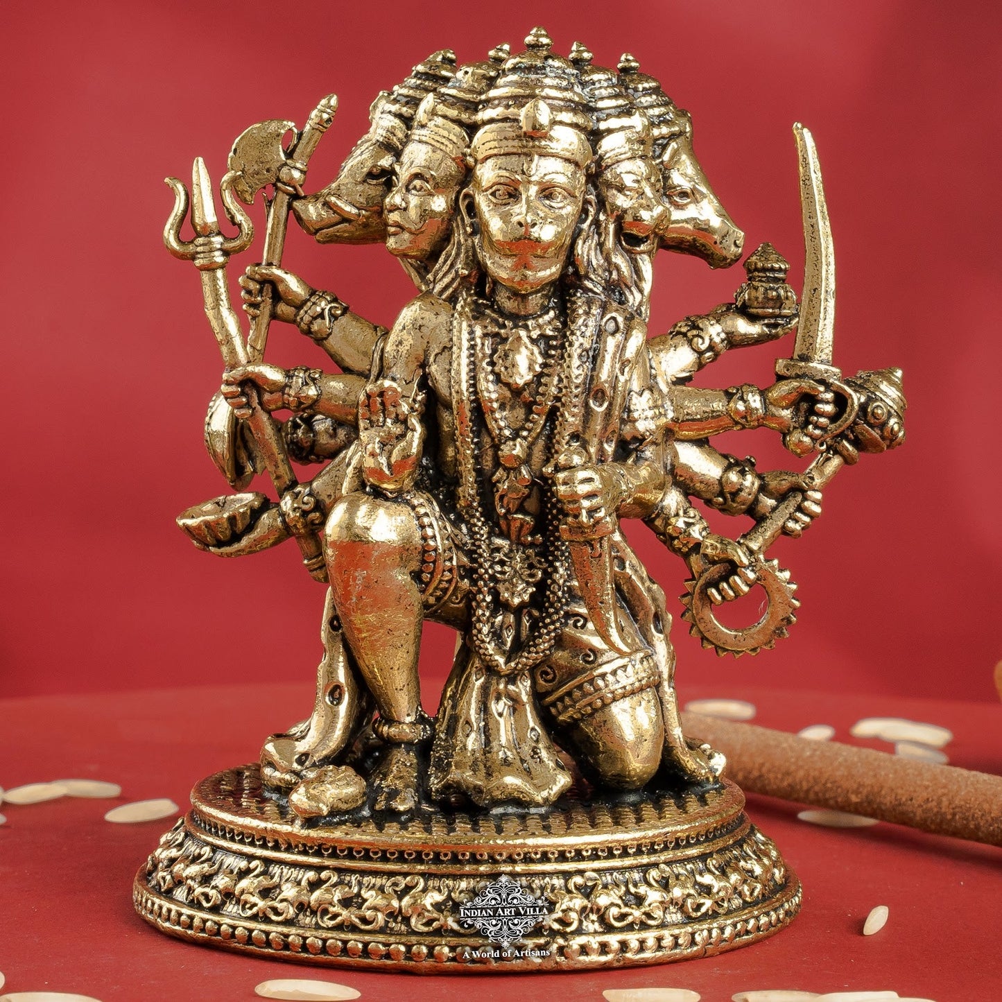Pure Brass Panchmukhi Hanuman Ji Idol with Weapons – Spiritual Idol