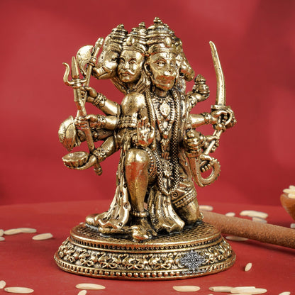 Pure Brass Panchmukhi Hanuman Ji Idol with Weapons – Spiritual Idol