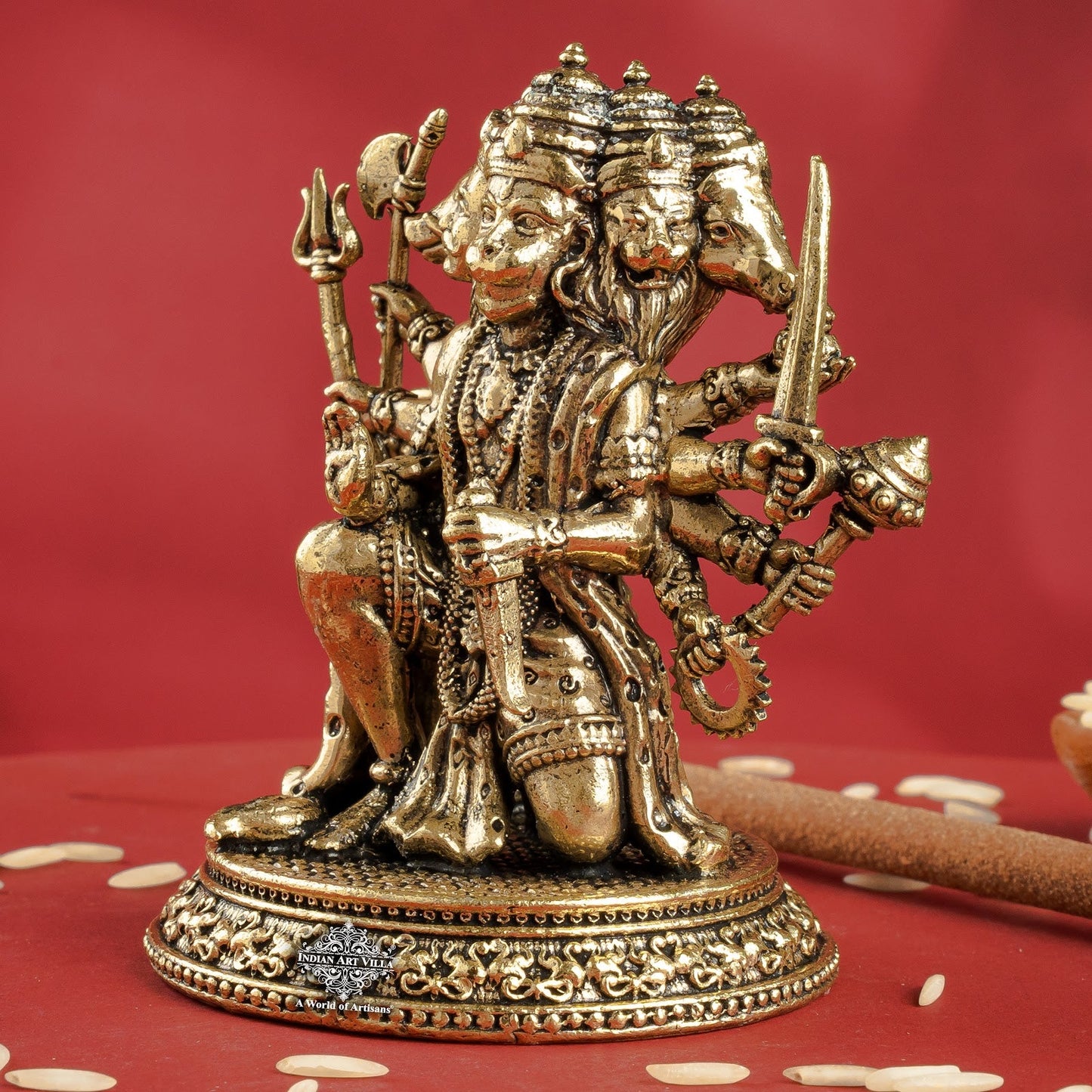 Pure Brass Panchmukhi Hanuman Ji Idol with Weapons – Spiritual Idol