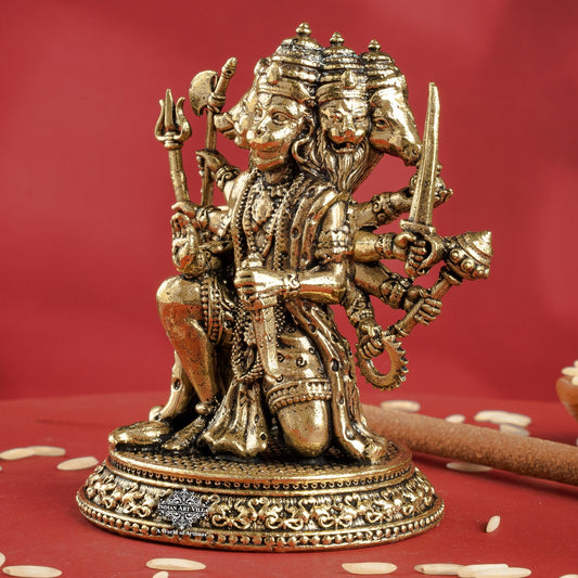 Pure Brass Panchmukhi Hanuman Ji Idol with Weapons – Spiritual Idol