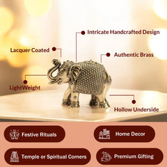 Brass Elephant Showpiece with Raised Trunk