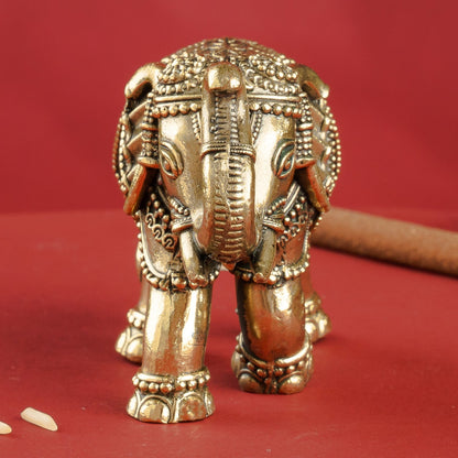 Brass Elephant Showpiece with Raised Trunk – Symbol of Prosperity