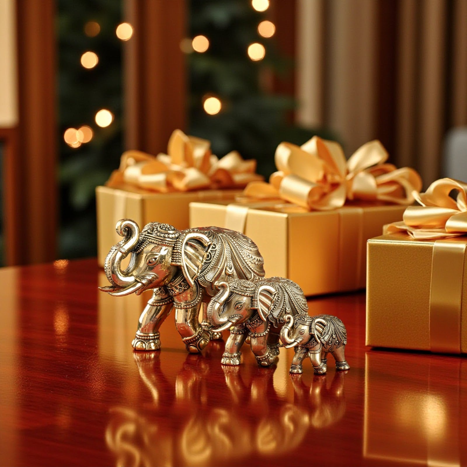 Brass Elephant Showpiece with Raised Trunk – Symbol of Prosperity