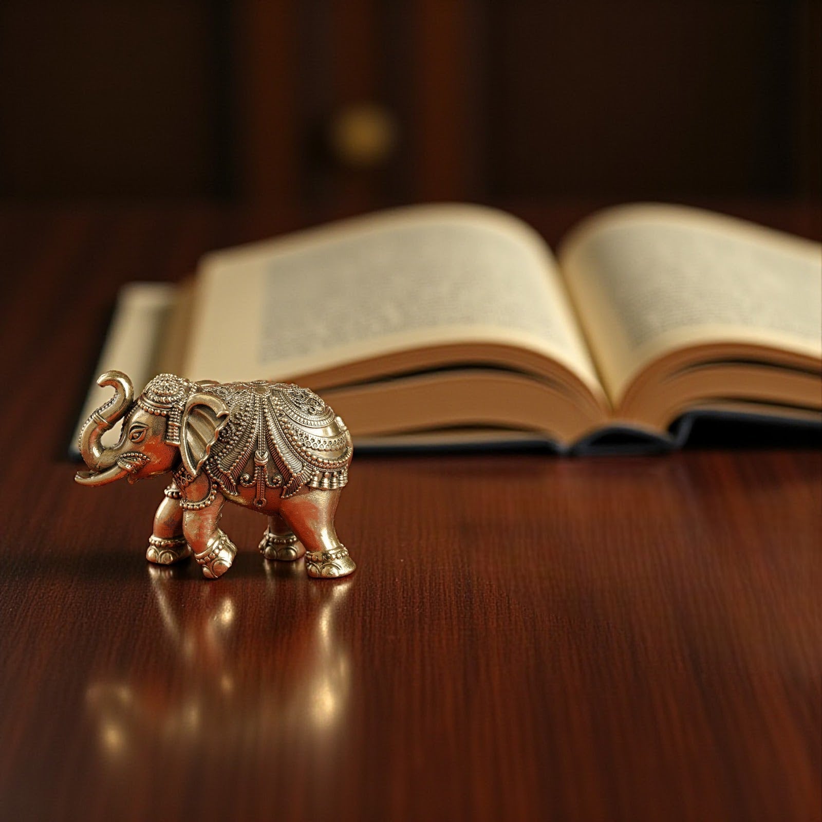 Brass Elephant Showpiece with Raised Trunk – Symbol of Prosperity