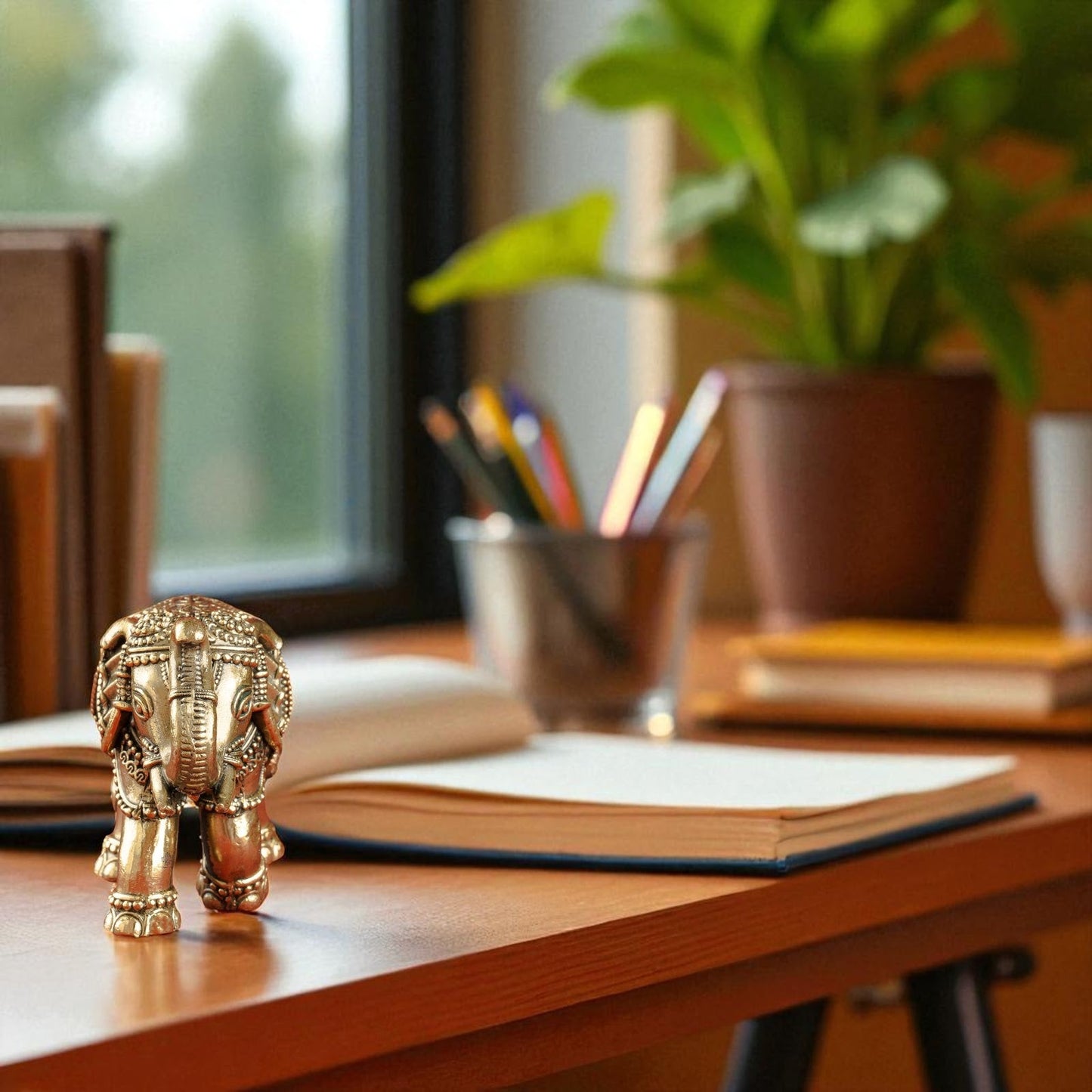 Brass Elephant Showpiece with Raised Trunk – Symbol of Prosperity