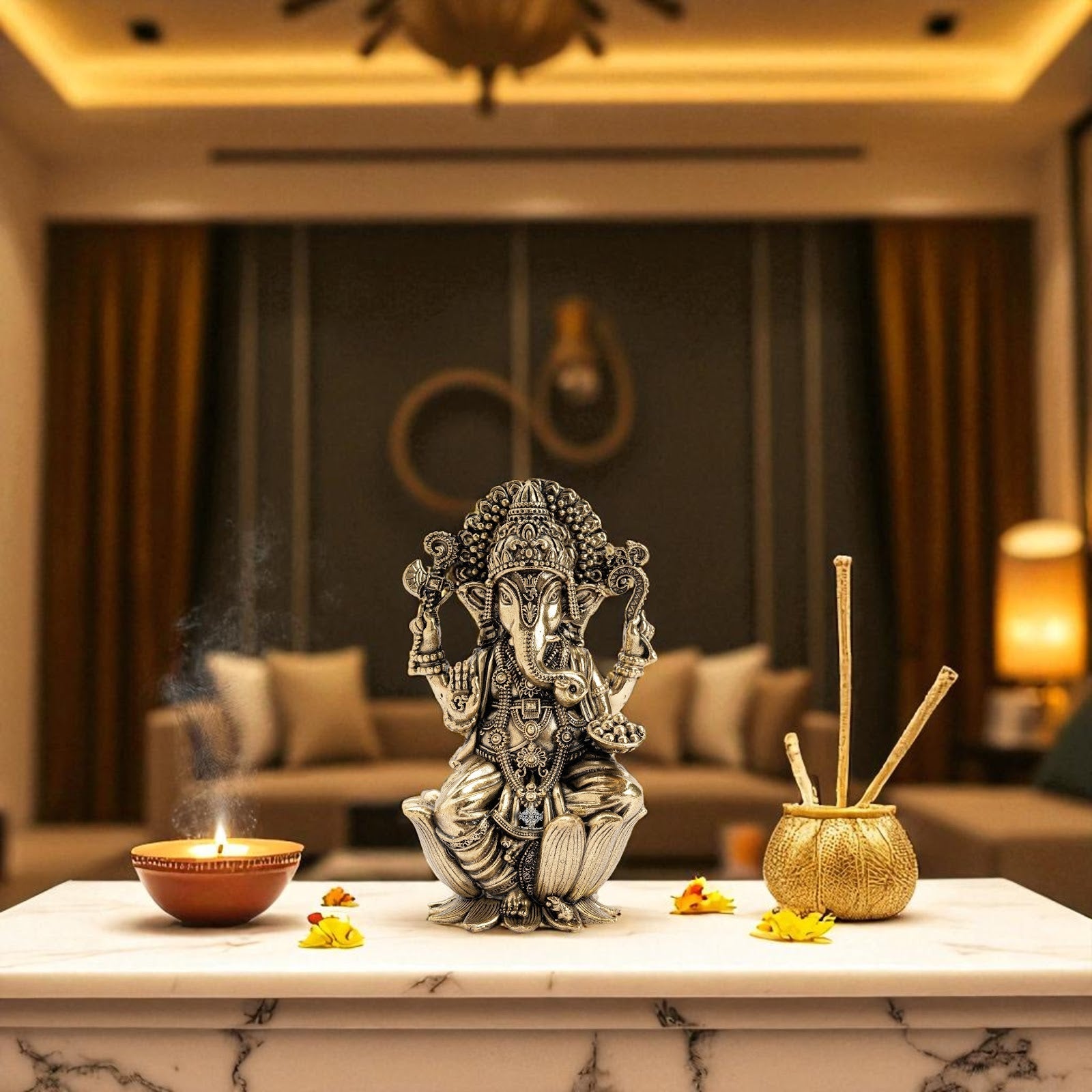 Pure Brass Ganesh ji Murti On Kamal