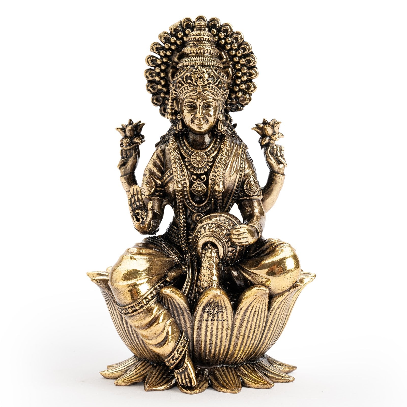 Pure Brass Goddess Laxmi Ji Murti Seated on Lotus