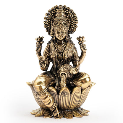 Pure Brass Goddess Laxmi Ji Murti Seated on Lotus