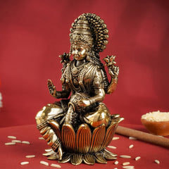Pure Brass Goddess Laxmi Ji Murti Seated on Lotus