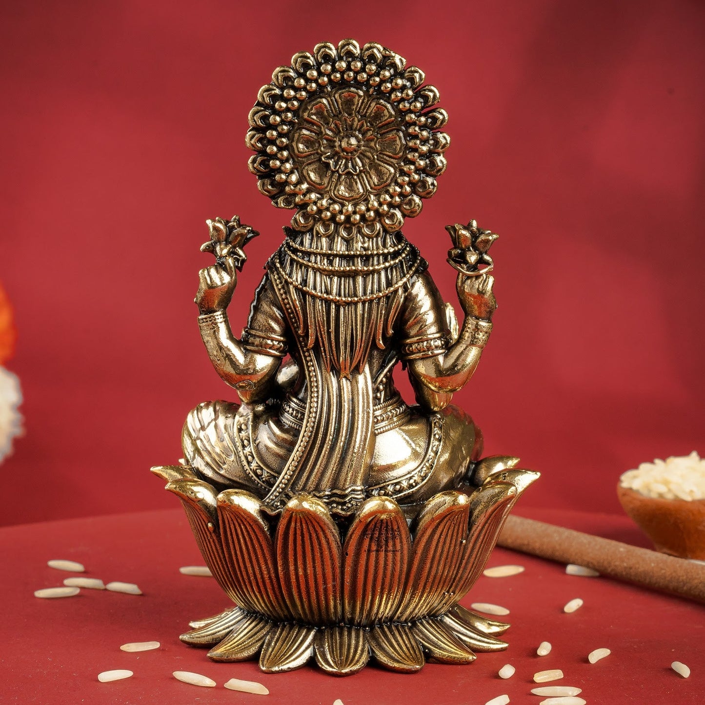 Pure Brass Goddess Laxmi Ji Murti Seated on Lotus