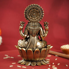 Pure Brass Goddess Laxmi Ji Murti Seated on Lotus