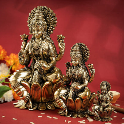 Pure Brass Goddess Laxmi Ji Murti Seated on Lotus