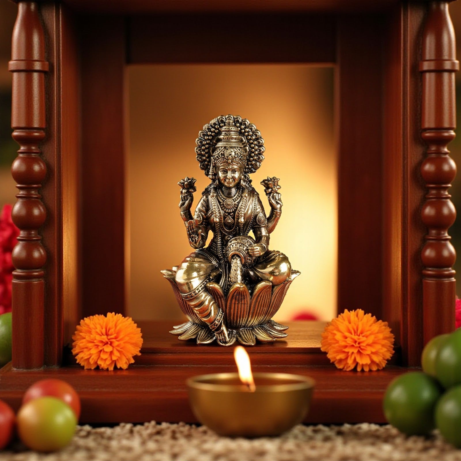 Pure Brass Goddess Laxmi Ji Murti Seated on Lotus