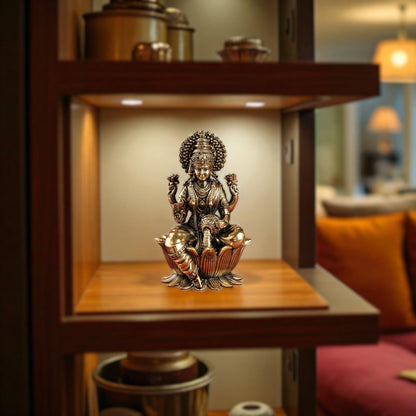 Pure Brass Goddess Laxmi Ji Murti Seated on Lotus