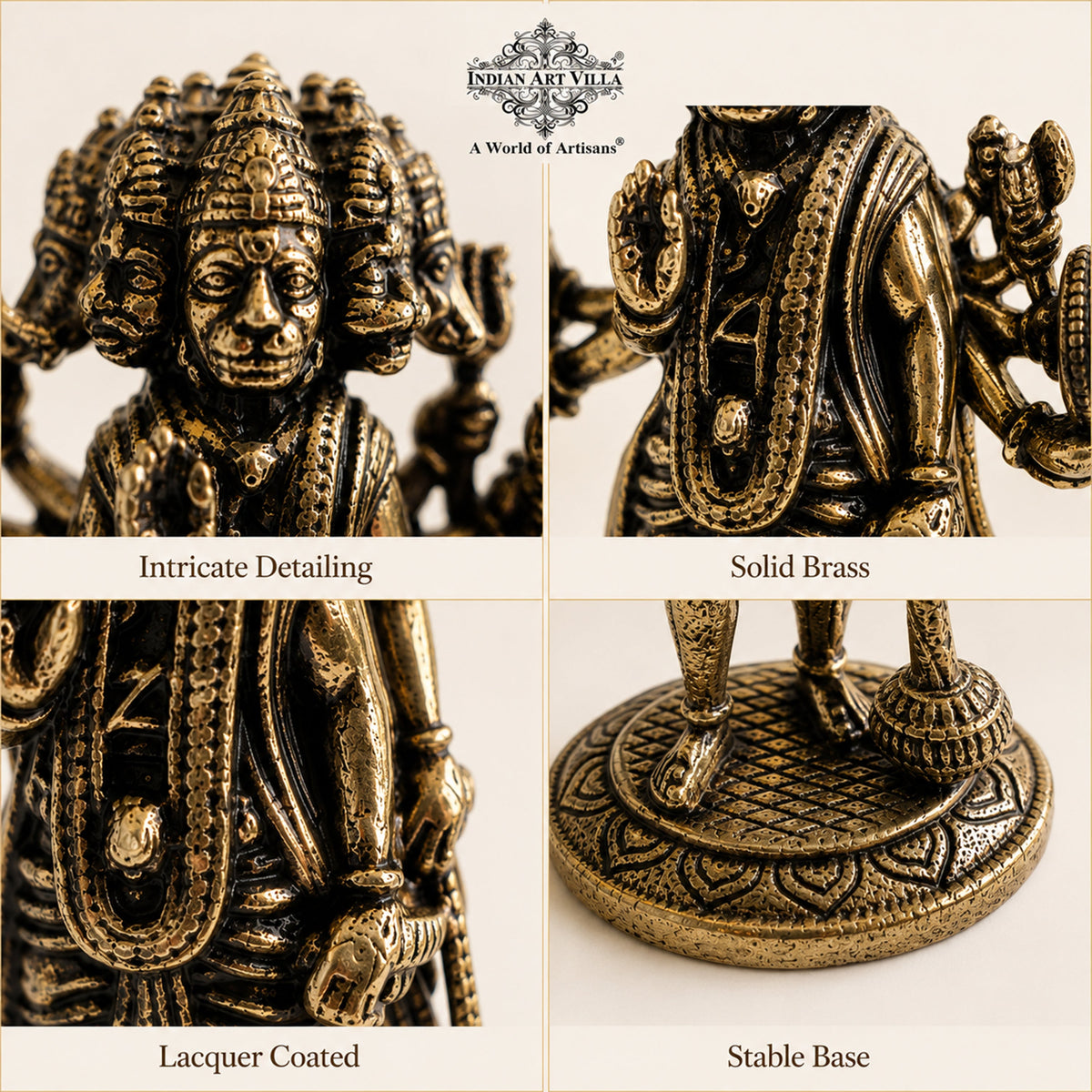 Pure Brass Miniature Panch Mukhi Hanuman Ji Murti - 4 cm