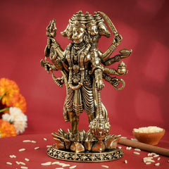 Pure Brass Panchmukhi Hanuman Ji Idol with Weapons Standing Position