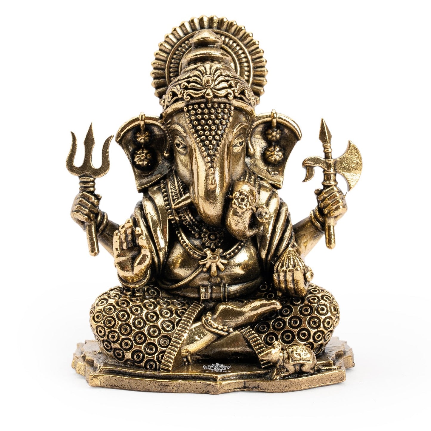 Pure Brass Ganesh JI Murti with Trishul and Parshu in Hand