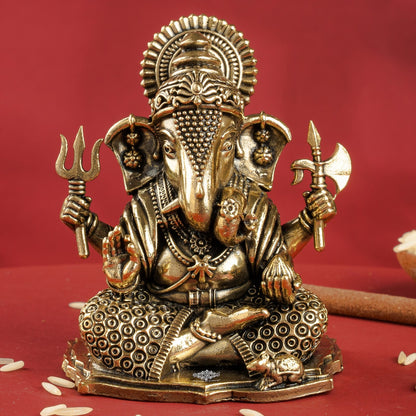 Pure Brass Ganesh JI Murti with Trishul and Parshu in Hand