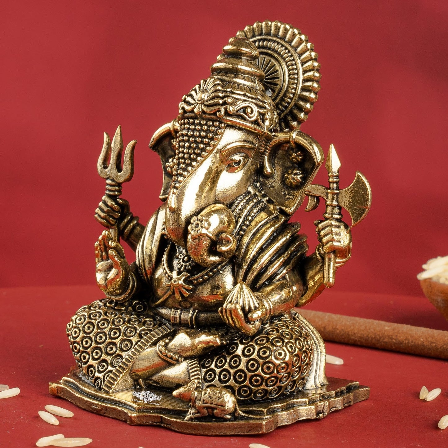 Pure Brass Ganesh JI Murti with Trishul and Parshu in Hand