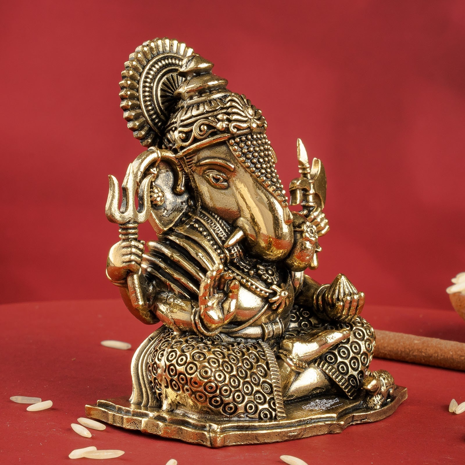 Pure Brass Ganesh JI Murti with Trishul and Parshu in Hand