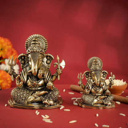 Pure Brass Ganesh JI Murti with Trishul and Parshu in Hand