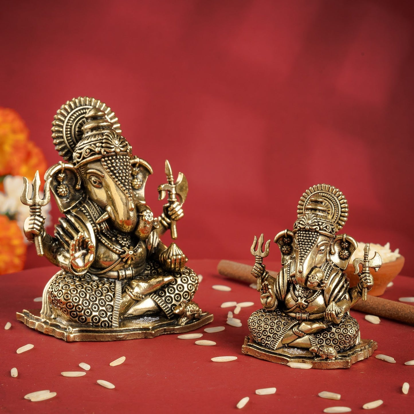 Pure Brass Ganesh JI Murti with Trishul and Parshu in Hand