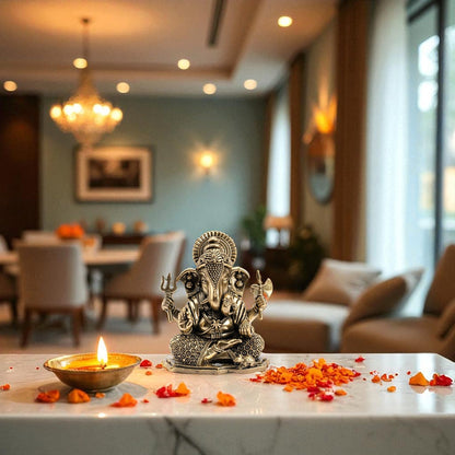 Pure Brass Ganesh JI Murti with Trishul and Parshu in Hand