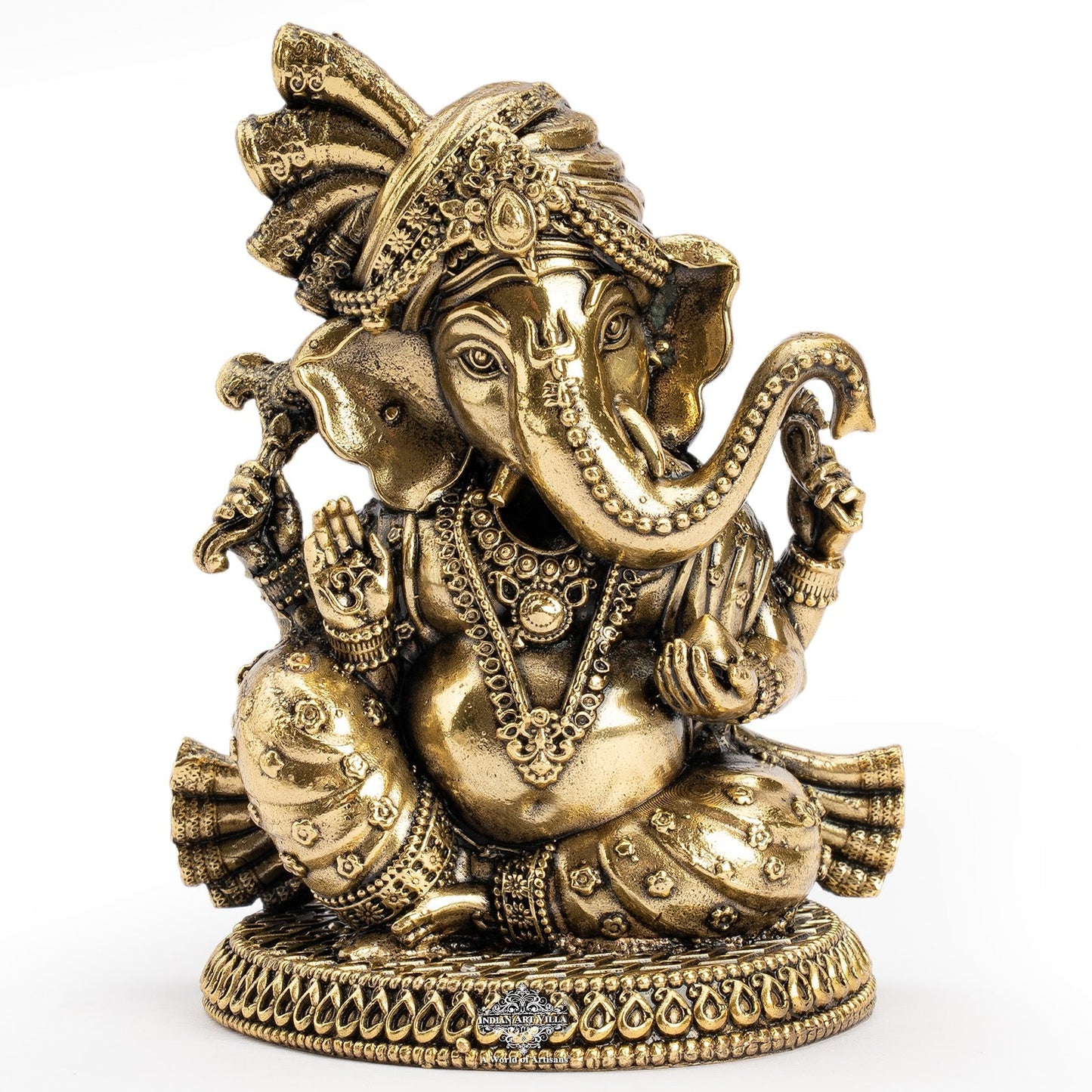 Pure Brass Ganesh Ji Statue With Turban and Modak