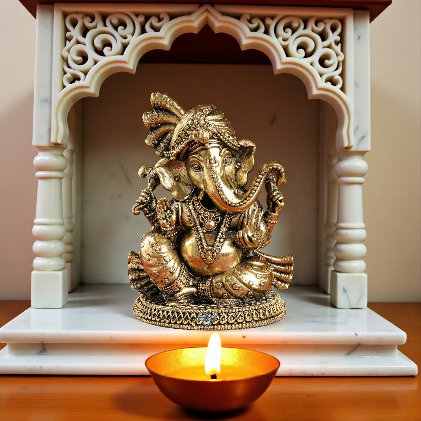 Pure Brass Ganesh Ji Statue With Turban and Modak