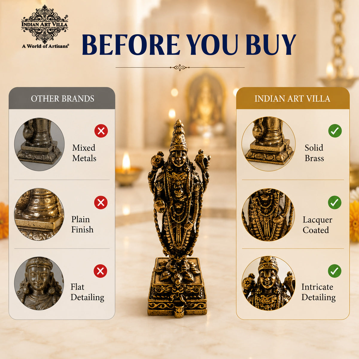 Pure Brass Miniature Tirupati Balaji Standing Murti - 4.39 cm