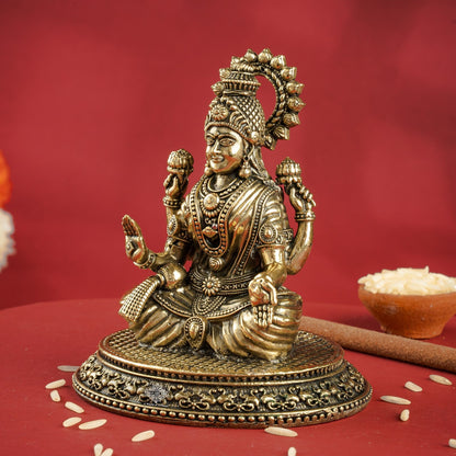 Pure Brass Laxmi Ji Murti 9 cm- Brass Murti for Wealth & Prosperity