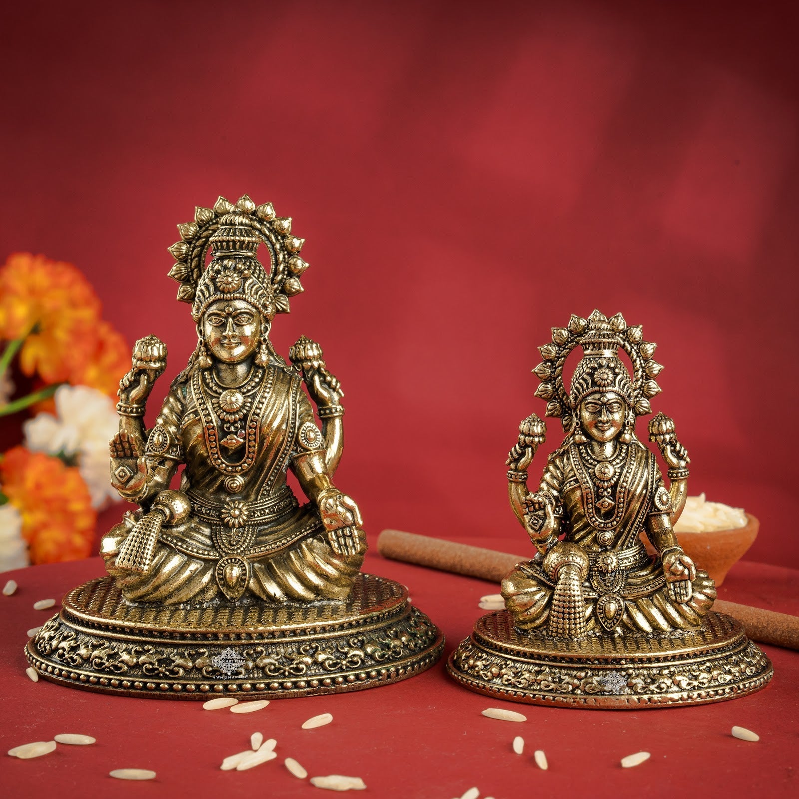 Pure Brass Laxmi Ji Murti 9 cm- Brass Murti for Wealth & Prosperity