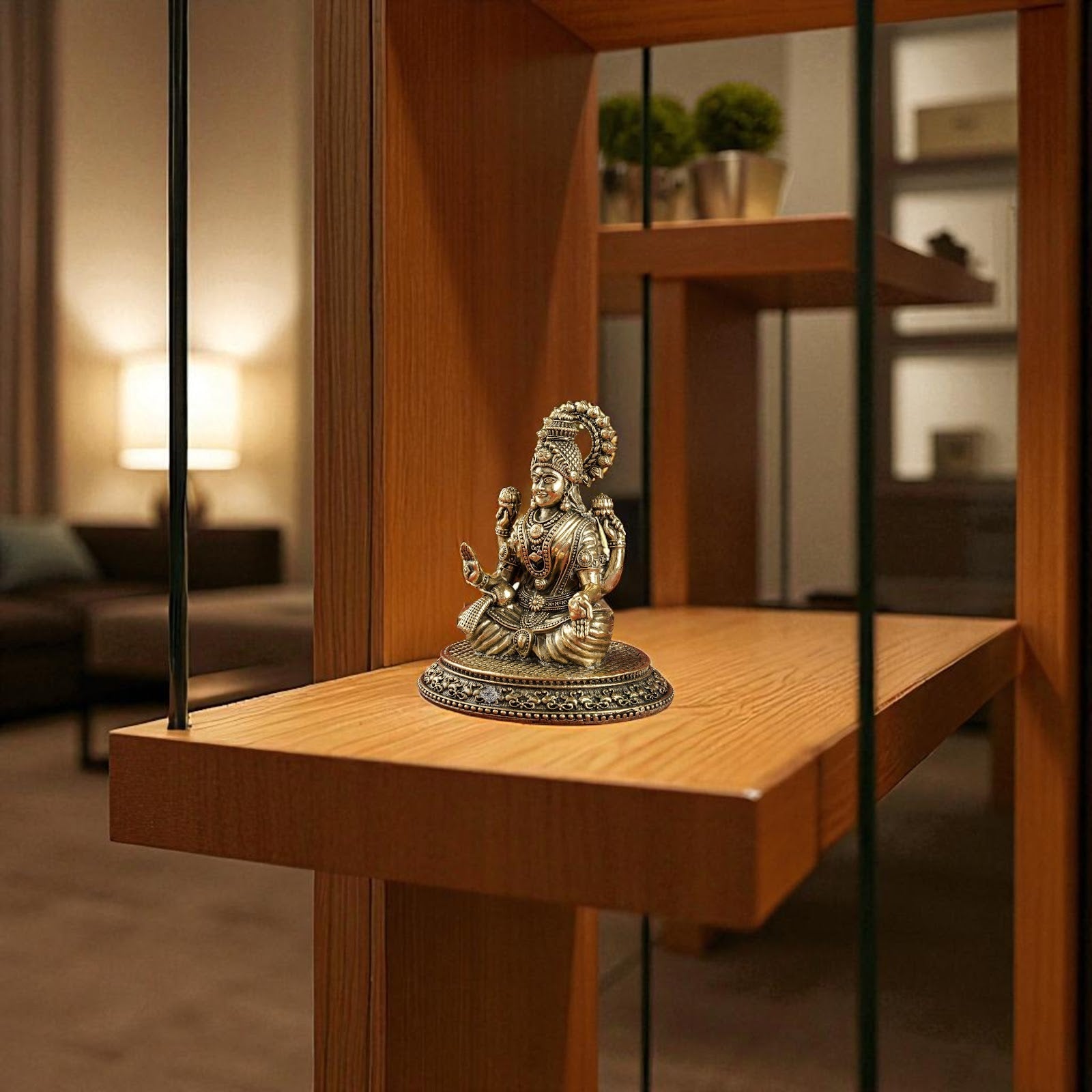 Pure Brass Laxmi Ji Murti 9 cm- Brass Murti for Wealth & Prosperity