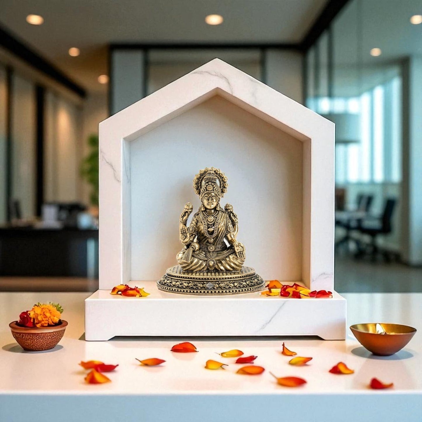 Pure Brass Laxmi Ji Murti 9 cm- Brass Murti for Wealth & Prosperity