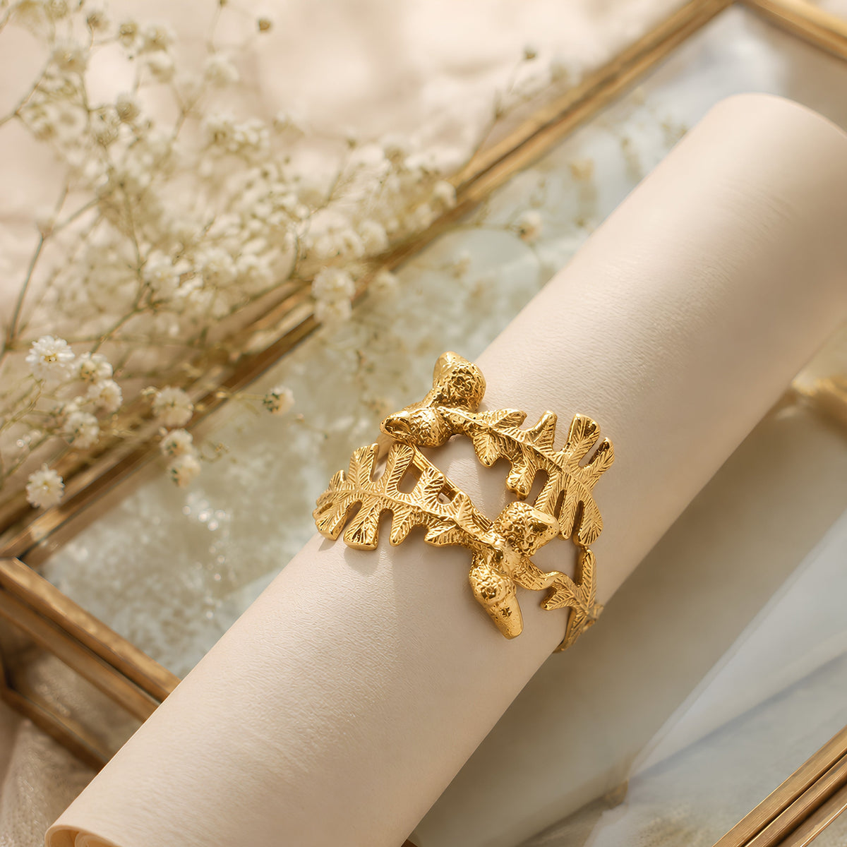 Brass Fish & Leaf Designer - Napkin Ring | Invitation Scroll Ring