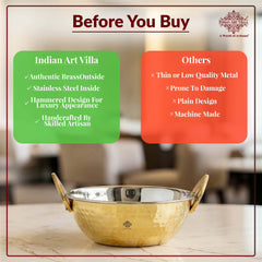 Brass Steel Kadai With Hammered Design- Tableware & Serveware