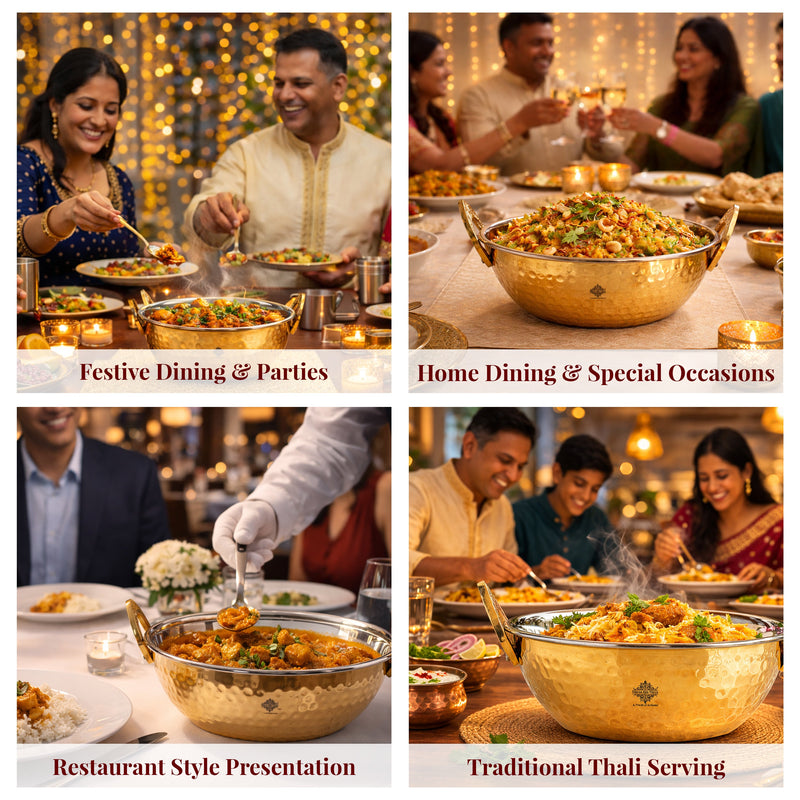 Brass Steel Kadai With Hammered Design- Tableware & Serveware