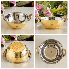 Brass Steel Kadai With Hammered Design- Tableware & Serveware