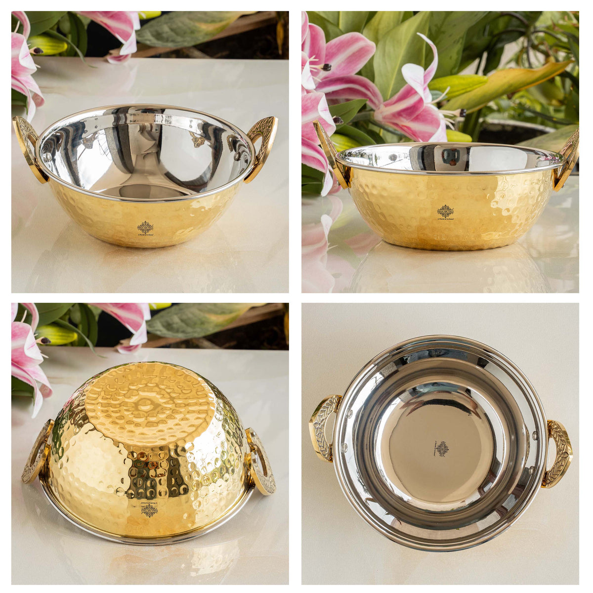 Brass Steel Kadai With Hammered Design- Tableware & Serveware