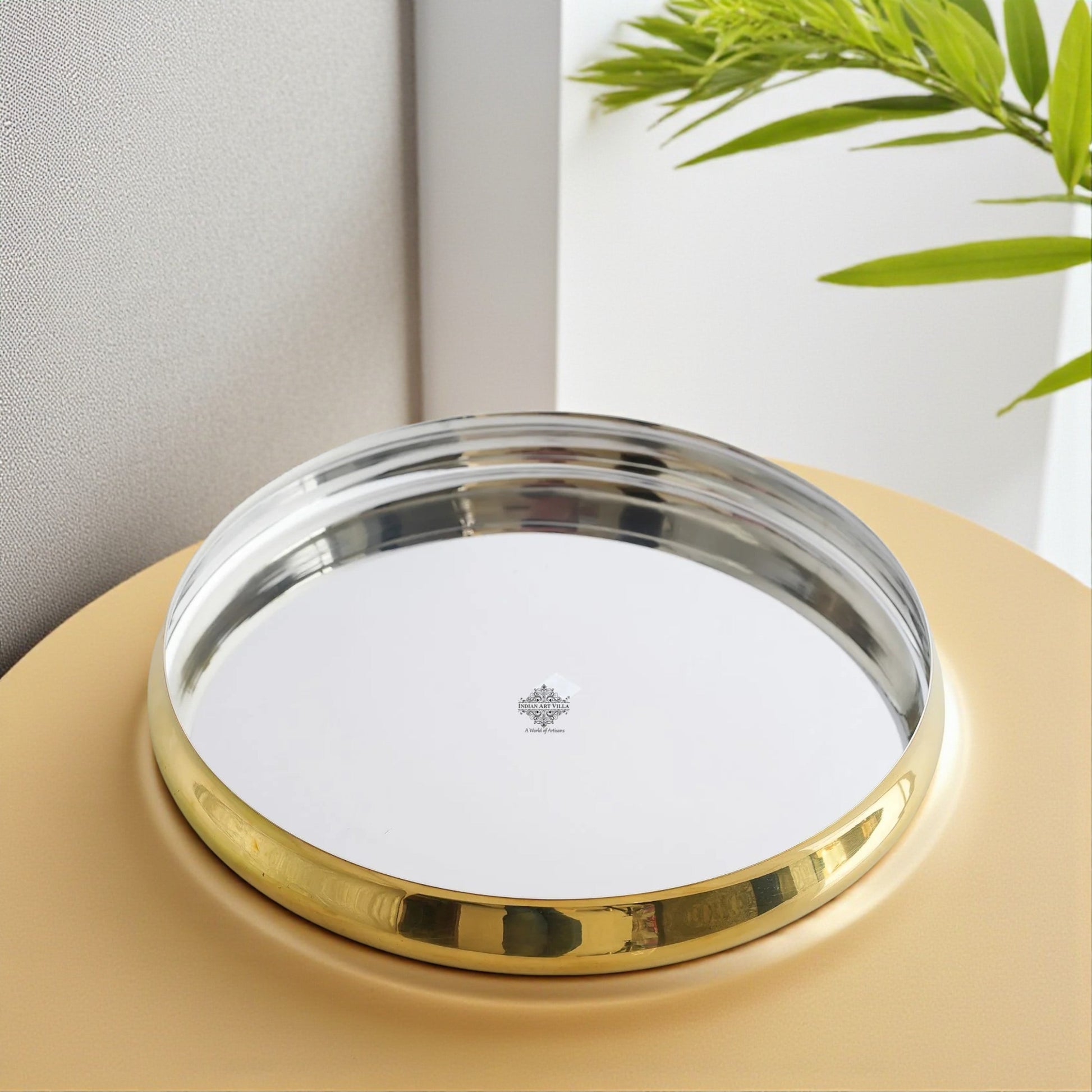 Handcrafted Pure Brass Curved Thali, Dinnerware, Tableware, Diameter - 33.02 cm